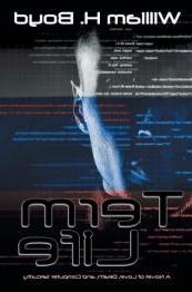 Silhouette of man's face in background with computer language running across front of cover.